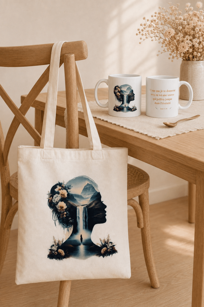 Pack tote bag et tasse collection "la femme et la source"