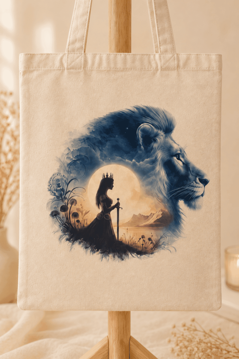 Tote bag la femme et le lion vue detaillee